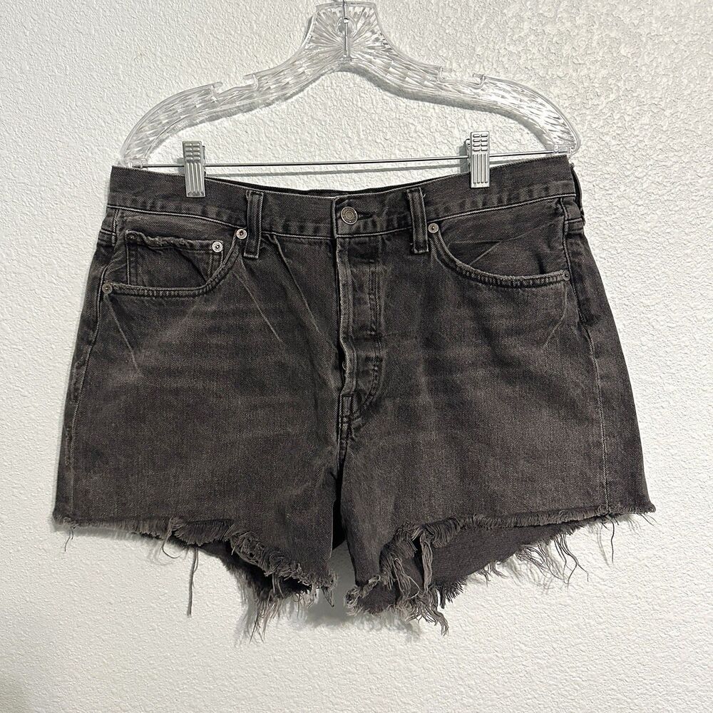 AGOLDE Parker Cut Off Denim Shorts Black Distressed Button Fly Size 30
